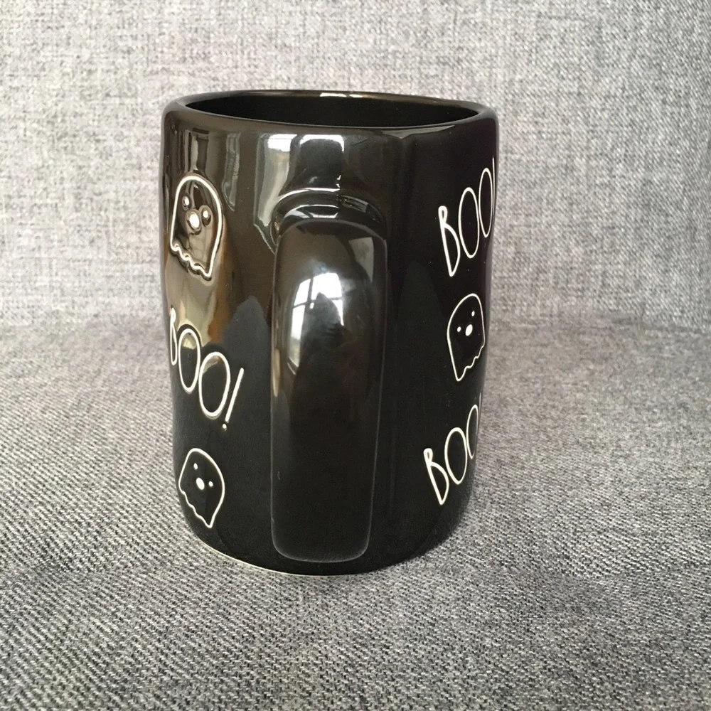 Rae Dunn Ghost and BOO! Coffee Mug, Black, White, 16 oz